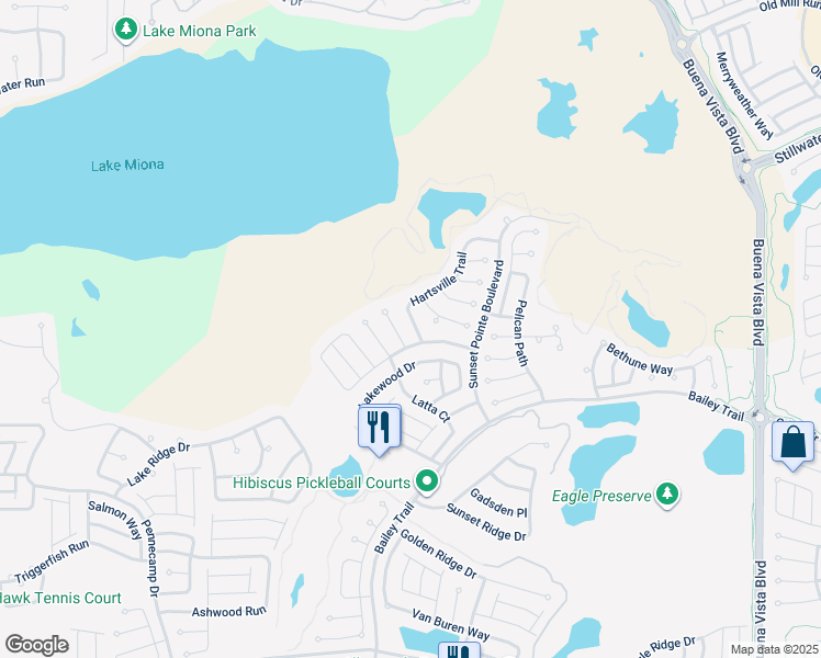 map of restaurants, bars, coffee shops, grocery stores, and more near 1703 Hartsville Trail in The Villages