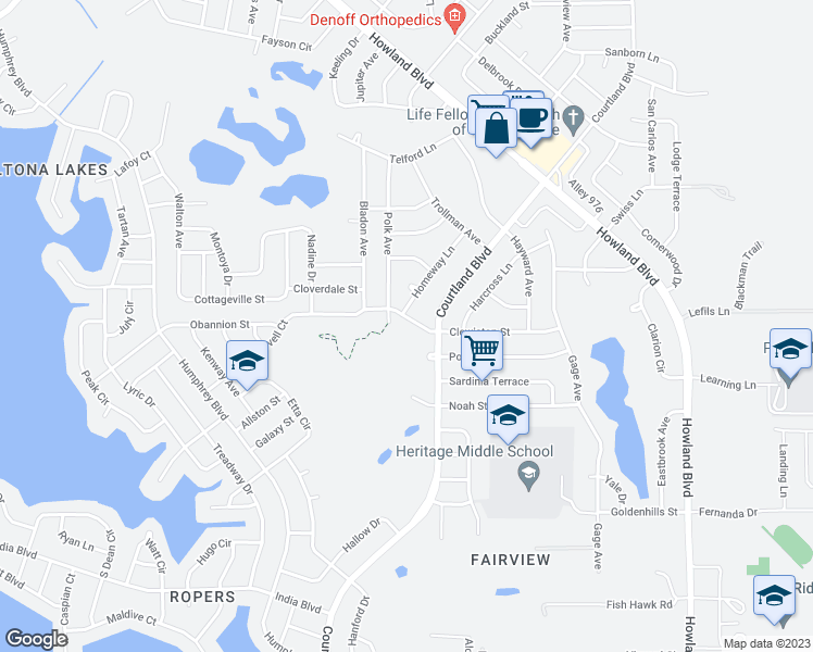 map of restaurants, bars, coffee shops, grocery stores, and more near 3143 Clewiston Street in Deltona