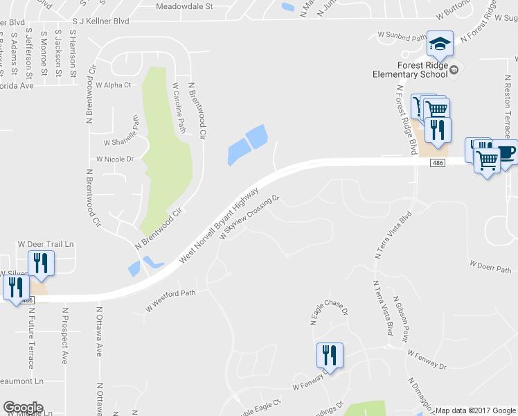 map of restaurants, bars, coffee shops, grocery stores, and more near 1311 West Skyview Crossing Drive in Hernando