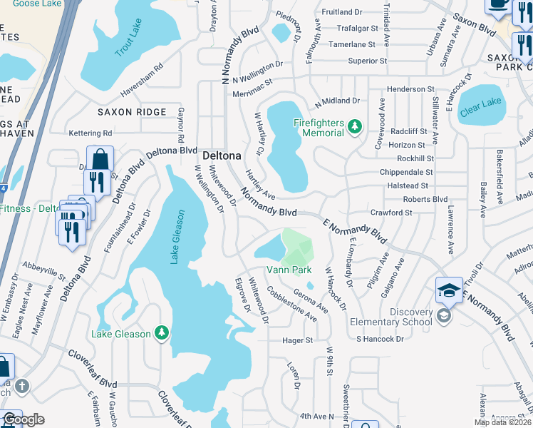 map of restaurants, bars, coffee shops, grocery stores, and more near 641 East Normandy Boulevard in Deltona