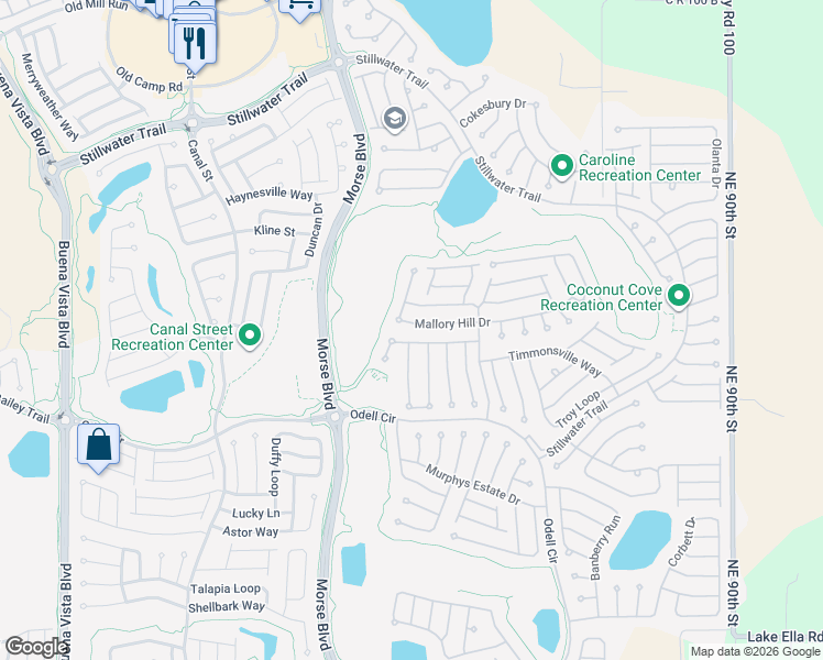 map of restaurants, bars, coffee shops, grocery stores, and more near 676 Mallory Hill Drive in The Villages