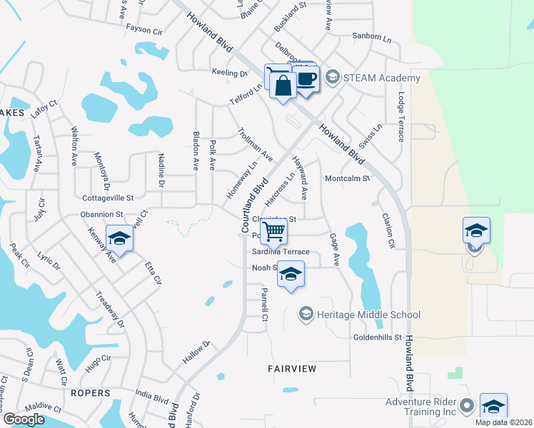map of restaurants, bars, coffee shops, grocery stores, and more near 3202 Clewiston St in Deltona