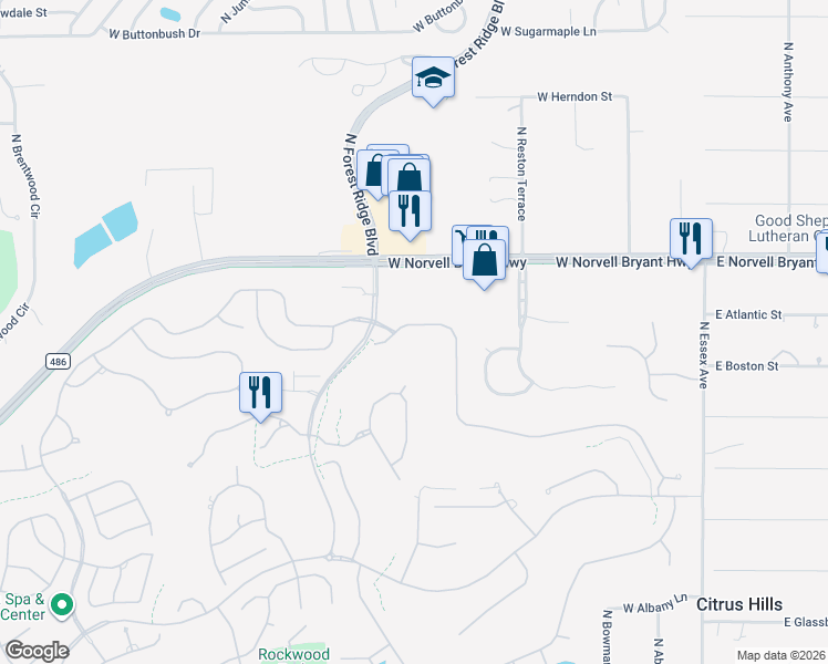 map of restaurants, bars, coffee shops, grocery stores, and more near 656 West Doerr Path in Hernando