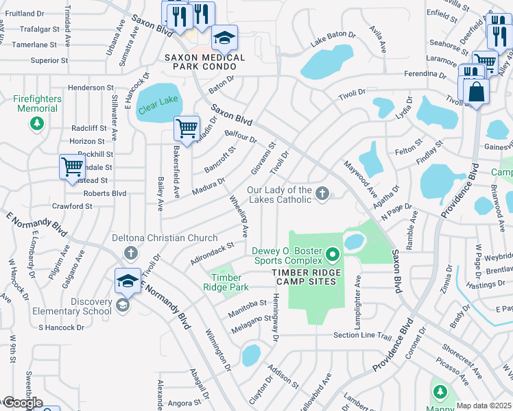 map of restaurants, bars, coffee shops, grocery stores, and more near 1288 Bachmann Avenue in Deltona