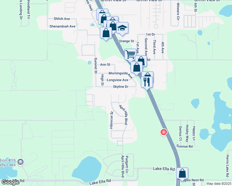 map of restaurants, bars, coffee shops, grocery stores, and more near 904 April Hills Boulevard in Lady Lake