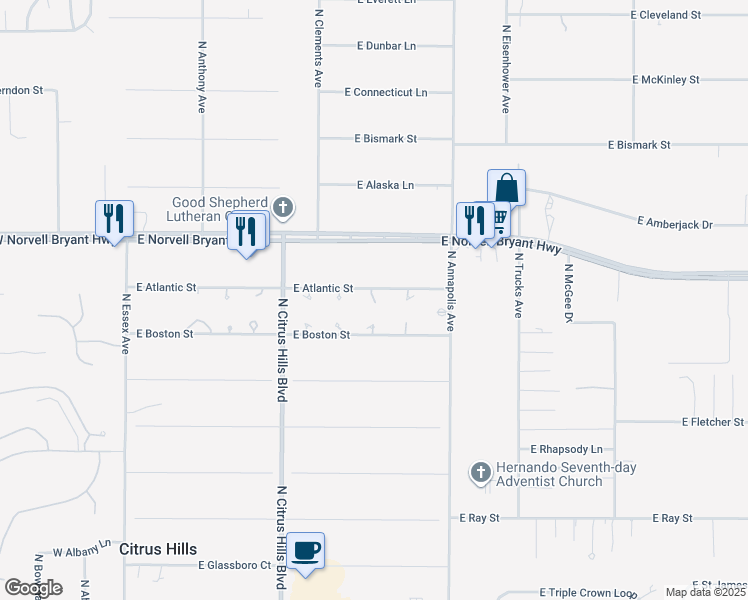 map of restaurants, bars, coffee shops, grocery stores, and more near 2324 North Hendry Point in Hernando