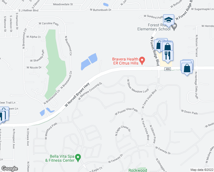 map of restaurants, bars, coffee shops, grocery stores, and more near 1225 West Skyview Crossing Drive in Hernando