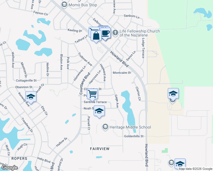map of restaurants, bars, coffee shops, grocery stores, and more near 3292 Clewiston Street in Deltona
