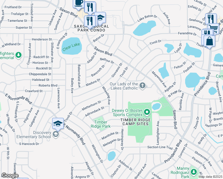 map of restaurants, bars, coffee shops, grocery stores, and more near 1155 Tivoli Drive in Deltona
