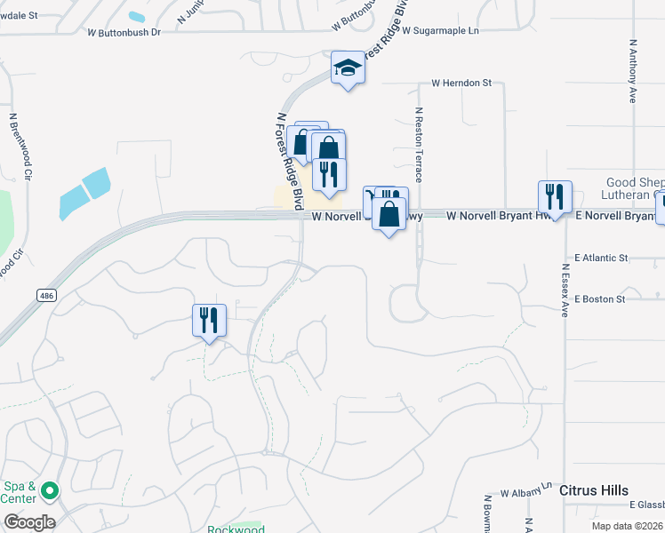 map of restaurants, bars, coffee shops, grocery stores, and more near 680 West Doerr Path in Hernando