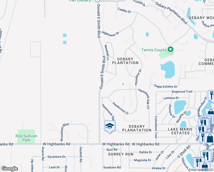 map of restaurants, bars, coffee shops, grocery stores, and more near 412 Sotheby Way in DeBary