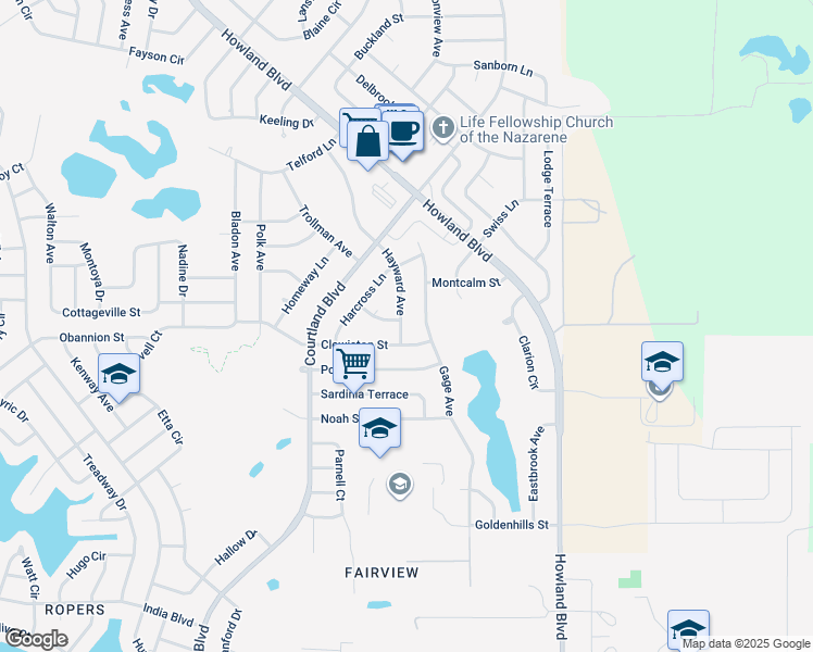map of restaurants, bars, coffee shops, grocery stores, and more near 1224 Hayward Avenue in Deltona