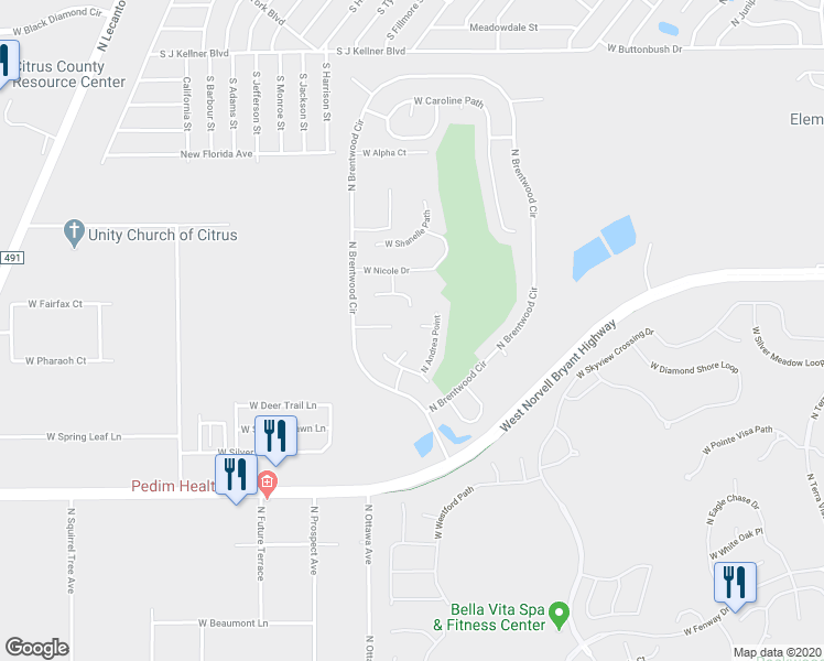 map of restaurants, bars, coffee shops, grocery stores, and more near 1812 West Zoe Court in Lecanto
