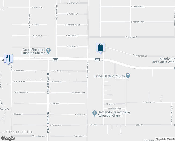 map of restaurants, bars, coffee shops, grocery stores, and more near 2397 North Annapolis Avenue in Citrus Hills