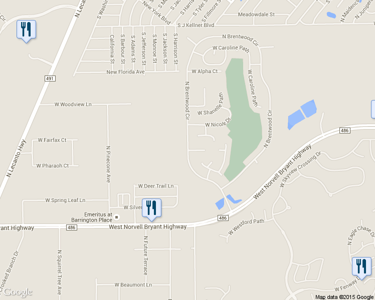 map of restaurants, bars, coffee shops, grocery stores, and more near 2170 North Brentwood Circle in Lecanto