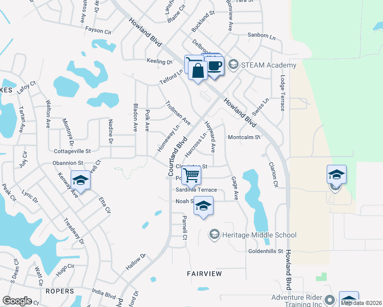 map of restaurants, bars, coffee shops, grocery stores, and more near 3202 Clewiston Street in Deltona