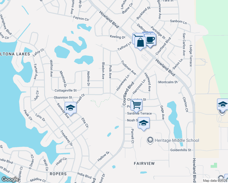map of restaurants, bars, coffee shops, grocery stores, and more near 3125 Clewiston Street in Deltona
