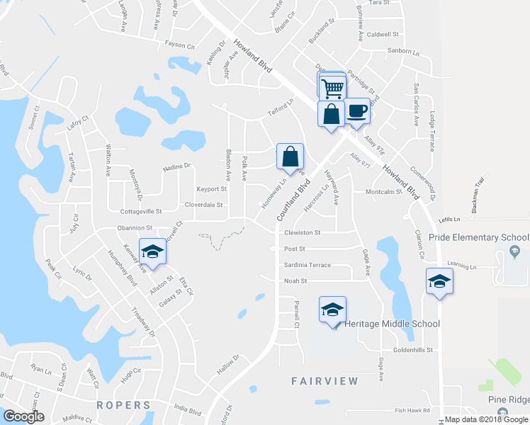 map of restaurants, bars, coffee shops, grocery stores, and more near 1228 Homeway Lane in Deltona
