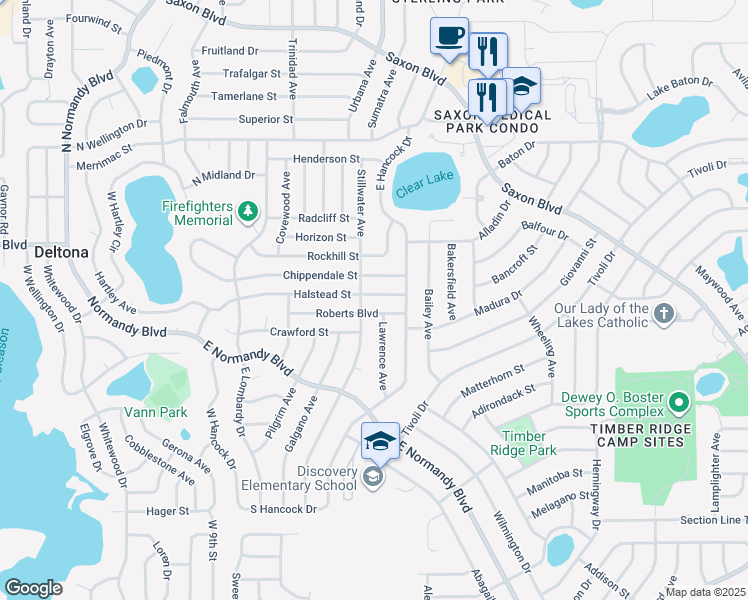 map of restaurants, bars, coffee shops, grocery stores, and more near 944 Halstead Street in Deltona