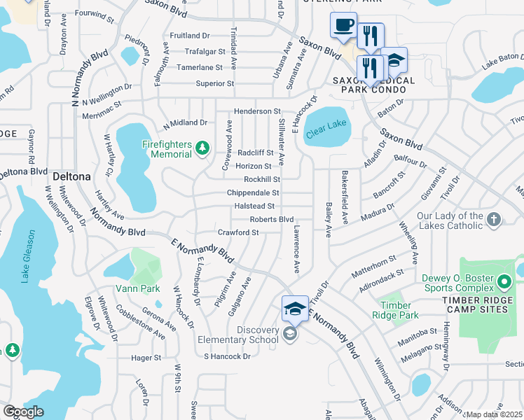 map of restaurants, bars, coffee shops, grocery stores, and more near 901 Halstead Street in Deltona