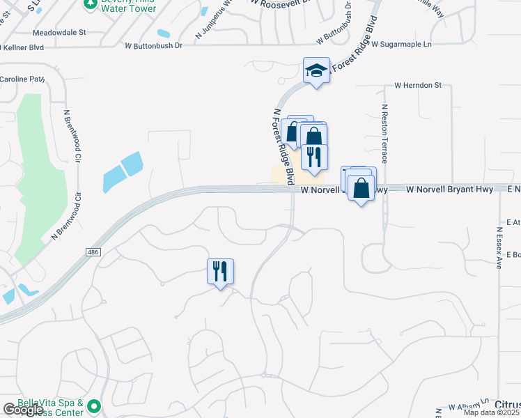 map of restaurants, bars, coffee shops, grocery stores, and more near 850 West Norvell Bryant Highway in Hernando