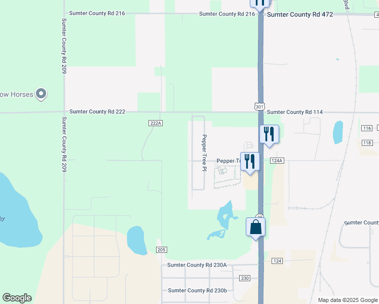 map of restaurants, bars, coffee shops, grocery stores, and more near 9760 Pepper Tree Trail in Wildwood