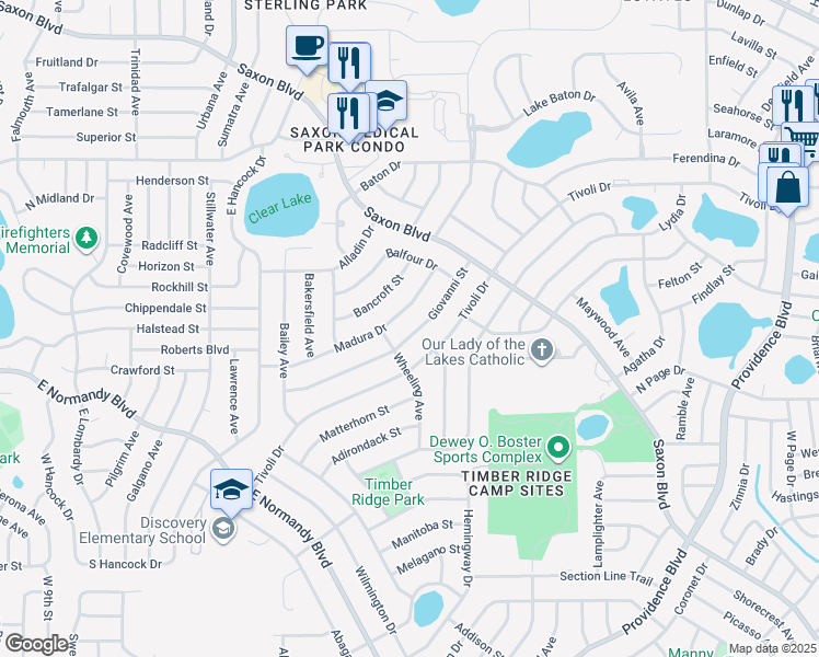 map of restaurants, bars, coffee shops, grocery stores, and more near 1170 Giovanni Street in Deltona