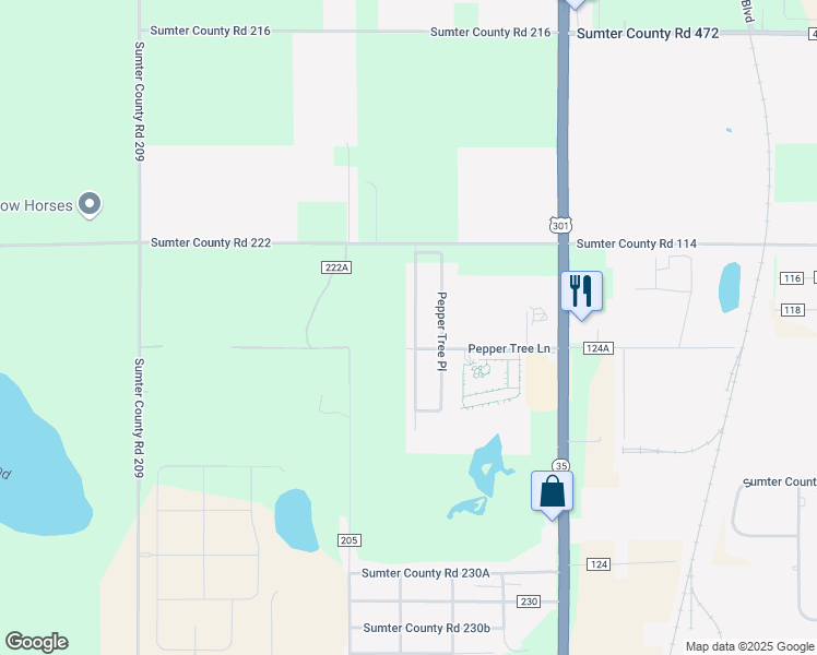 map of restaurants, bars, coffee shops, grocery stores, and more near 9757 Pepper Tree Trail in Wildwood