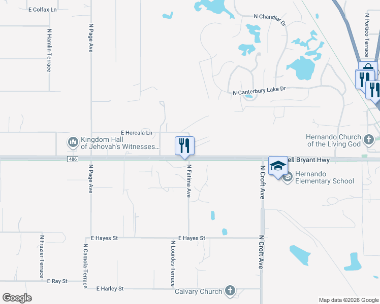 map of restaurants, bars, coffee shops, grocery stores, and more near 2459 North Fatima Avenue in Hernando