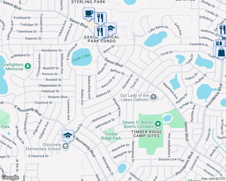 map of restaurants, bars, coffee shops, grocery stores, and more near 1170 Giovanni Street in Deltona
