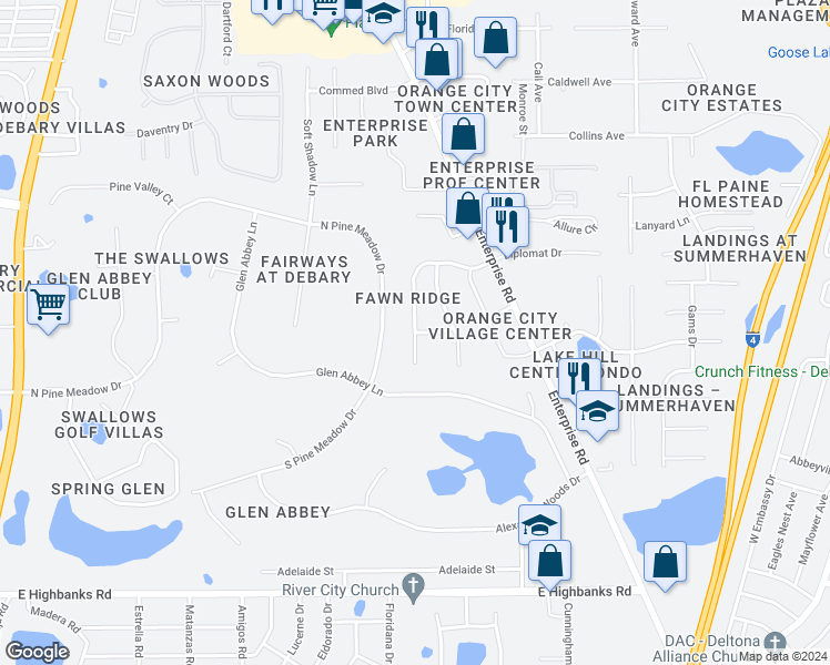 map of restaurants, bars, coffee shops, grocery stores, and more near 2878 Stags Leap Drive in Orange City