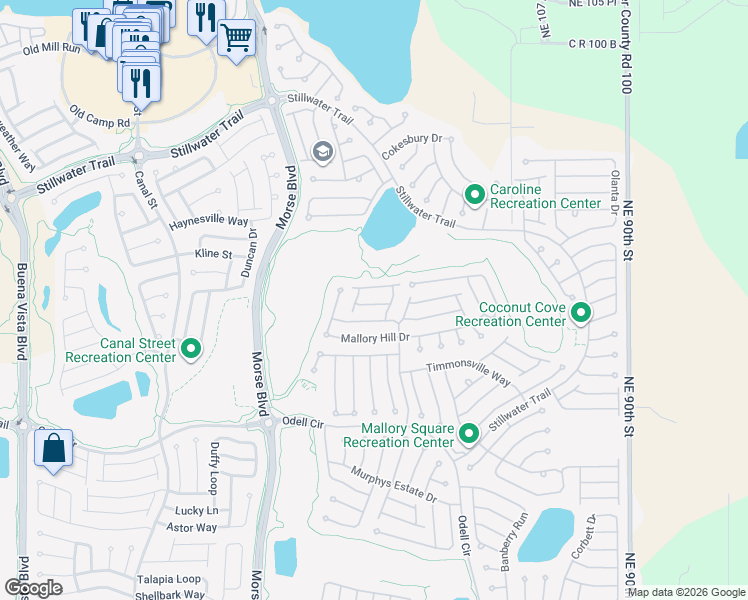 map of restaurants, bars, coffee shops, grocery stores, and more near 619 Reevesville Lane in The Villages