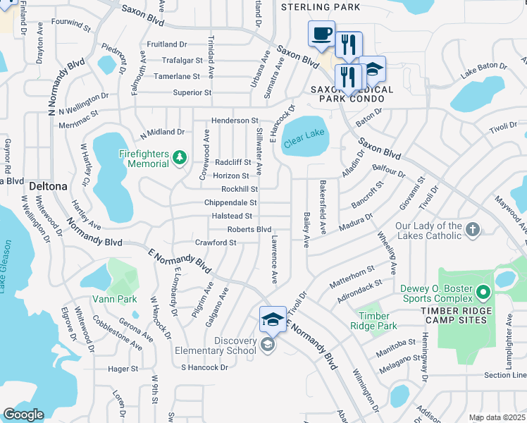 map of restaurants, bars, coffee shops, grocery stores, and more near 944 Halstead Street in Deltona