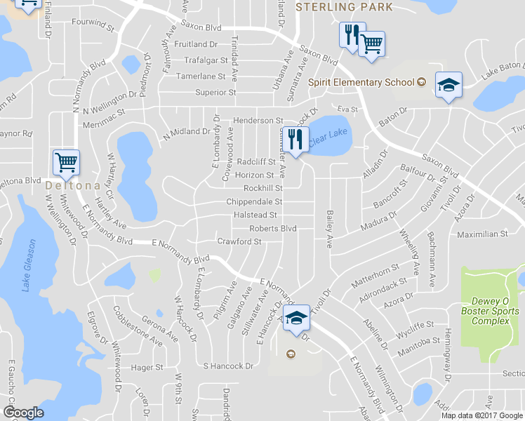 map of restaurants, bars, coffee shops, grocery stores, and more near 898 Halstead Street in Deltona
