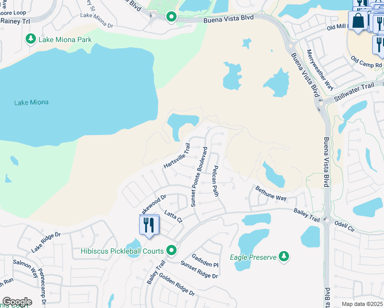 map of restaurants, bars, coffee shops, grocery stores, and more near 1594 Lyman Way in The Villages