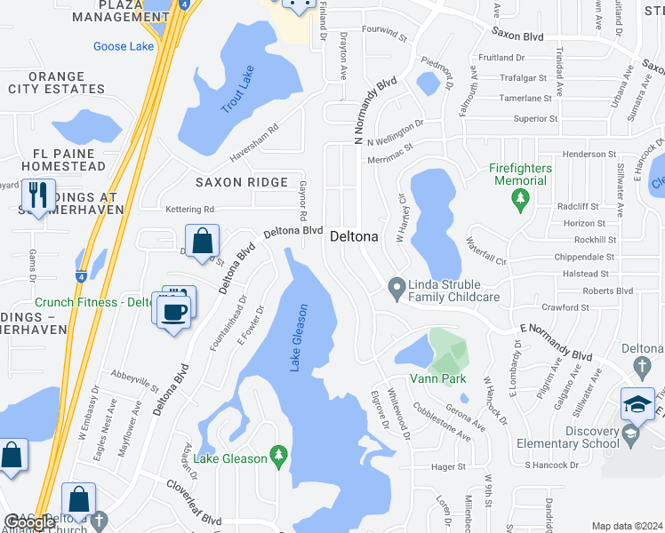map of restaurants, bars, coffee shops, grocery stores, and more near 1301 West Wellington Drive in Deltona