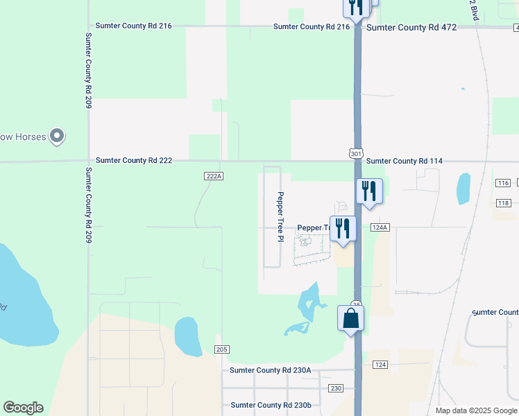 map of restaurants, bars, coffee shops, grocery stores, and more near 9757 Pepper Tree Trail in Wildwood
