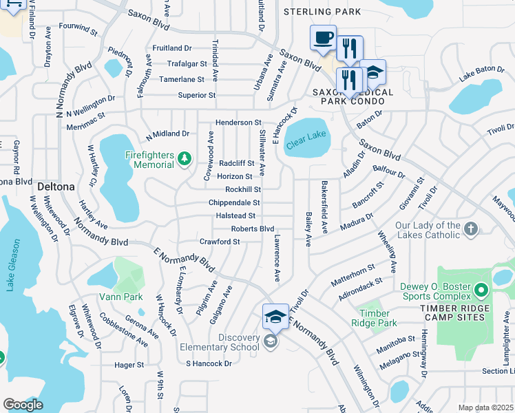 map of restaurants, bars, coffee shops, grocery stores, and more near 931 Chippendale Street in Deltona