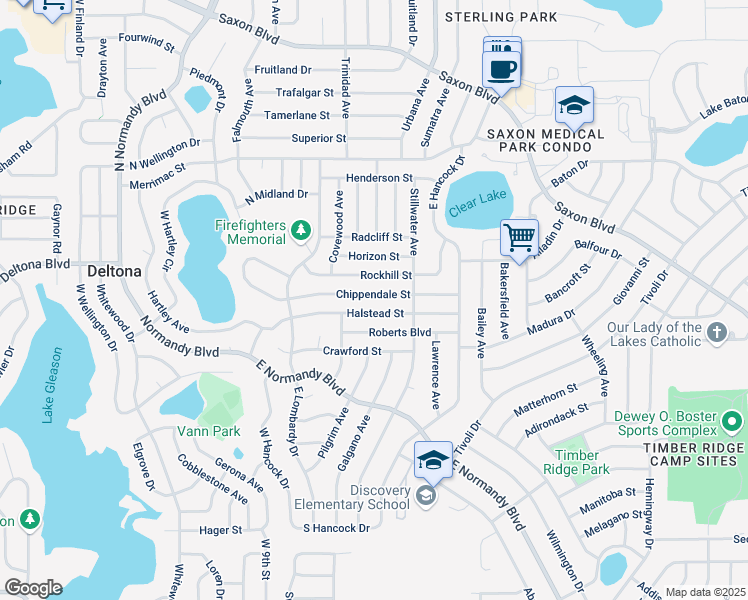 map of restaurants, bars, coffee shops, grocery stores, and more near 898 Halstead Street in Deltona