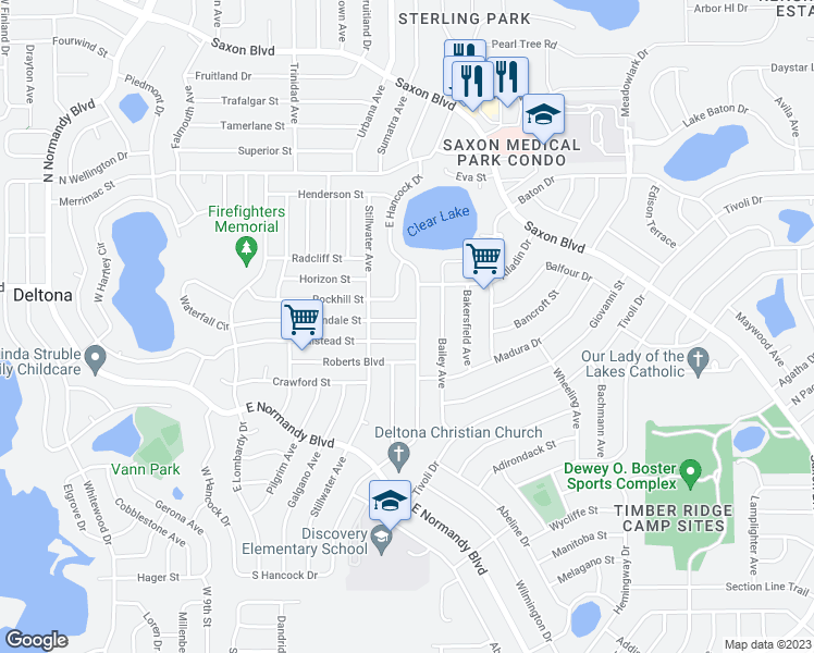 map of restaurants, bars, coffee shops, grocery stores, and more near 979 Chippendale Street in Deltona