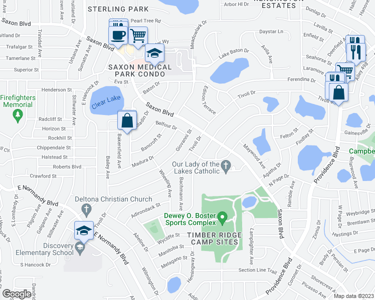 map of restaurants, bars, coffee shops, grocery stores, and more near 1200 Tivoli Drive in Deltona