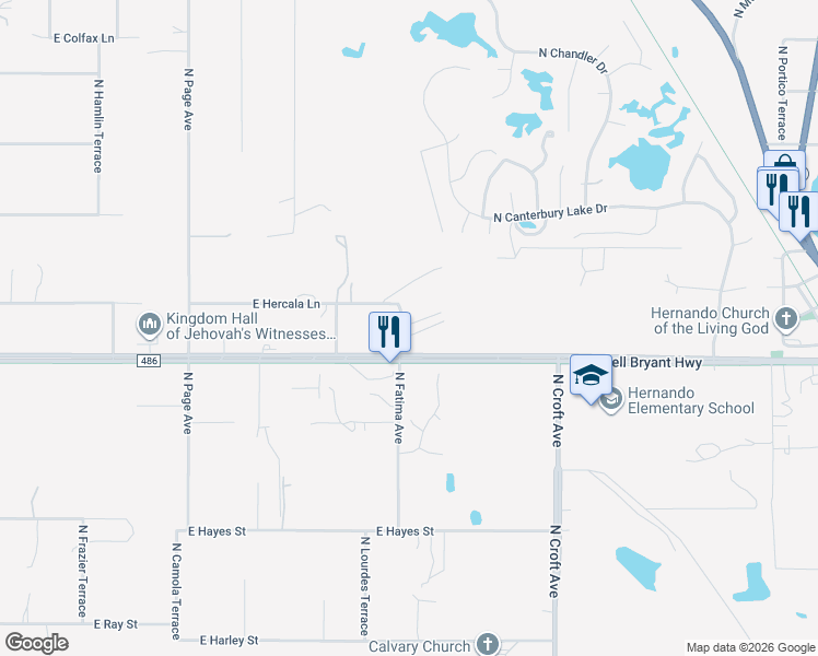 map of restaurants, bars, coffee shops, grocery stores, and more near 2459 North Fatima Avenue in Hernando