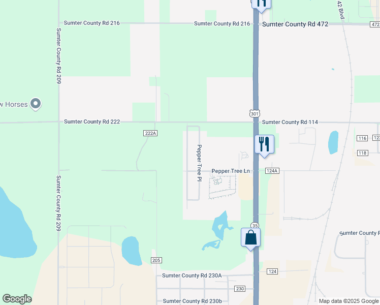 map of restaurants, bars, coffee shops, grocery stores, and more near 9757 Pepper Tree Trail in Wildwood