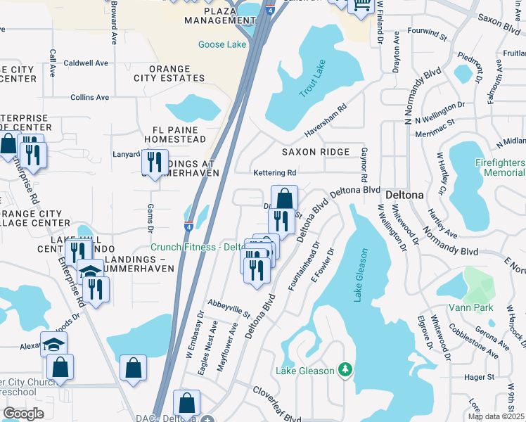 map of restaurants, bars, coffee shops, grocery stores, and more near 300 Stratford Commons in Deltona