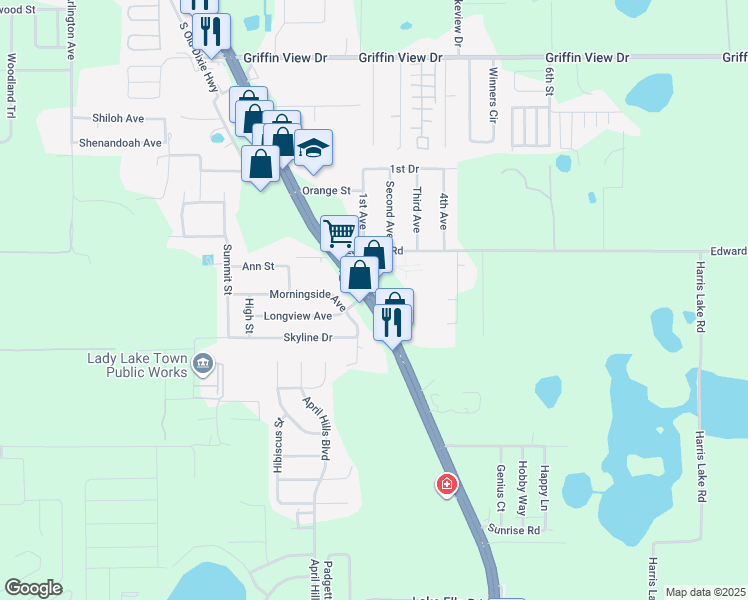 map of restaurants, bars, coffee shops, grocery stores, and more near 841 U.S. 27 in Lady Lake