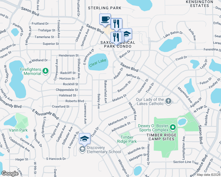 map of restaurants, bars, coffee shops, grocery stores, and more near 1320 Babcock Avenue in Deltona