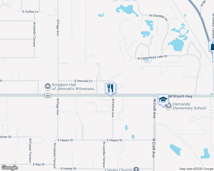 map of restaurants, bars, coffee shops, grocery stores, and more near 2401 East Modern Court in Hernando