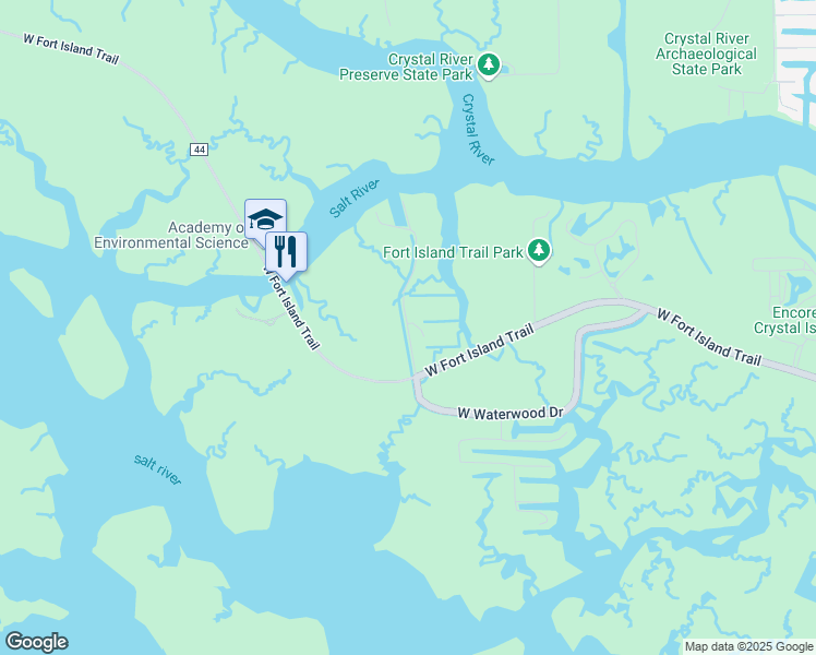 map of restaurants, bars, coffee shops, grocery stores, and more near 2715 North Seabreeze Point in Crystal River