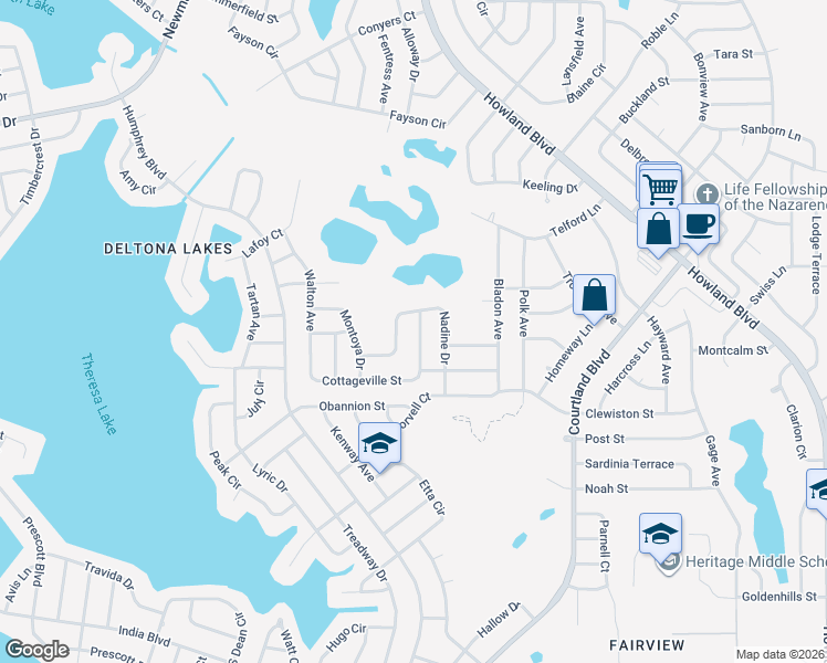 map of restaurants, bars, coffee shops, grocery stores, and more near 1330 Dartmoor Avenue in Deltona