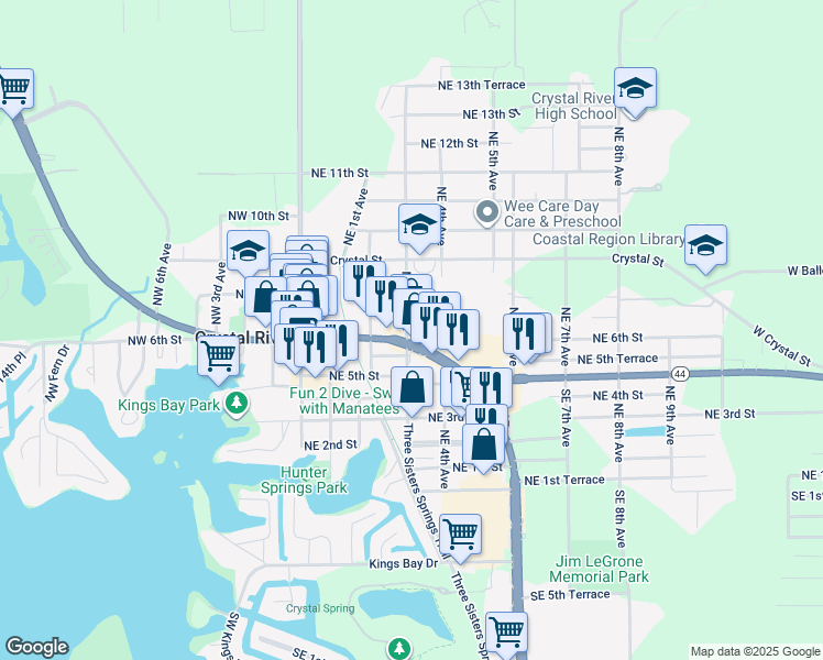 map of restaurants, bars, coffee shops, grocery stores, and more near 690 Northeast 3rd Avenue in Crystal River